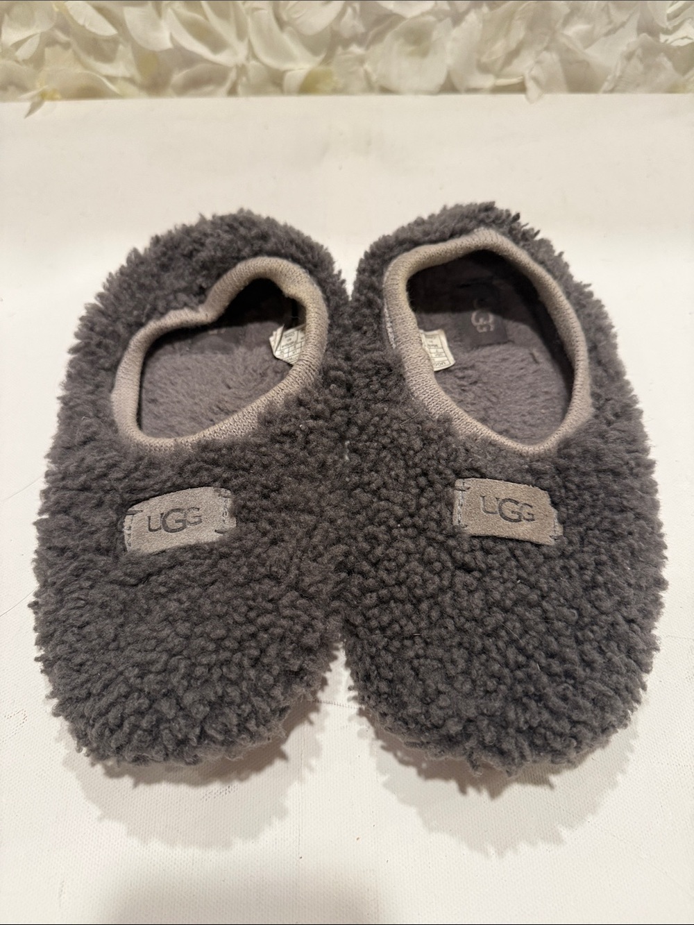 UGG Gray Plush Women's Slip-On Cozy Slippers